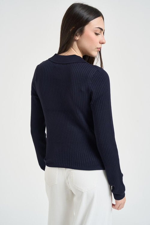 Polo donna a costine blu - 2