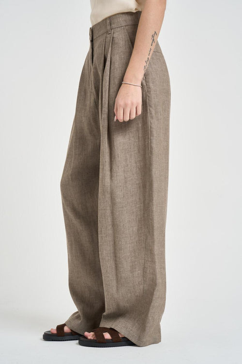 Pantalone donna wide leg tortora - 2