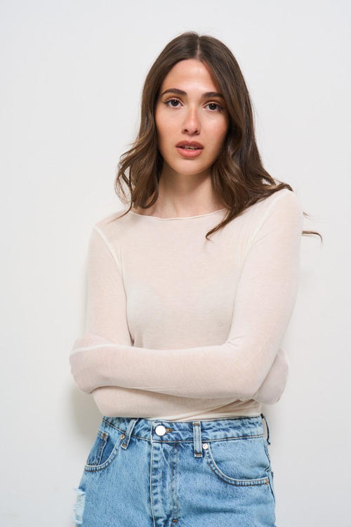 Maglia donna semitrasparente bianca