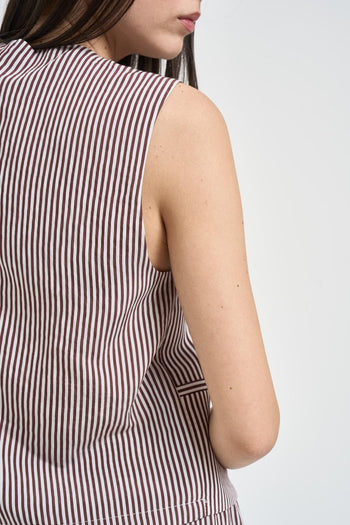 Top donna smanicato a righe bordeaux e bianche - 5