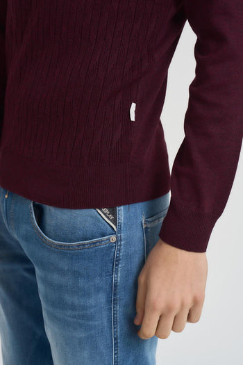 Maglia uomo girocollo a treccia bordeaux - 3