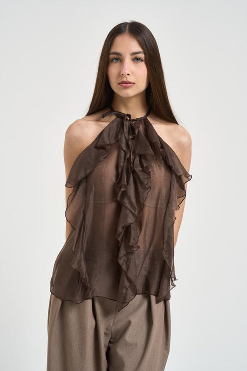 Top donna con volant marrone