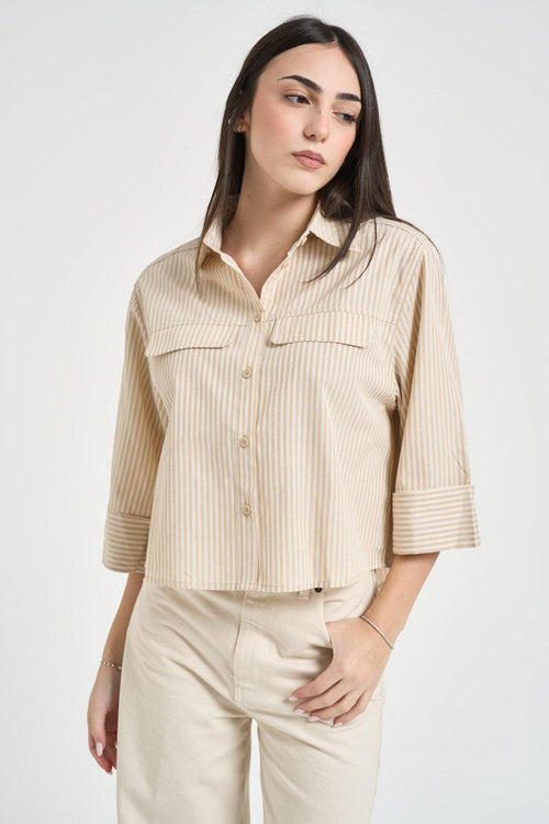 Camicia donna a righe crema - 2