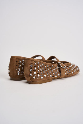 Ballerina donna nocciola traforata con borchie silver - 6