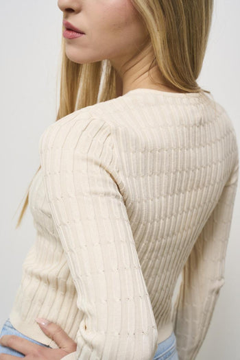 Women's cut out cream sweater - 5