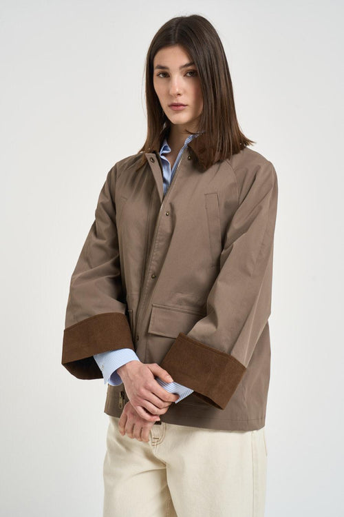 Giacca donna dettagli in velluto taupe - 2