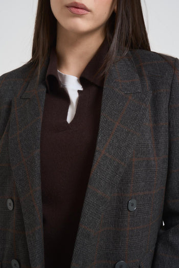 Giacca donna doppiopetto a quadri grigia - 4