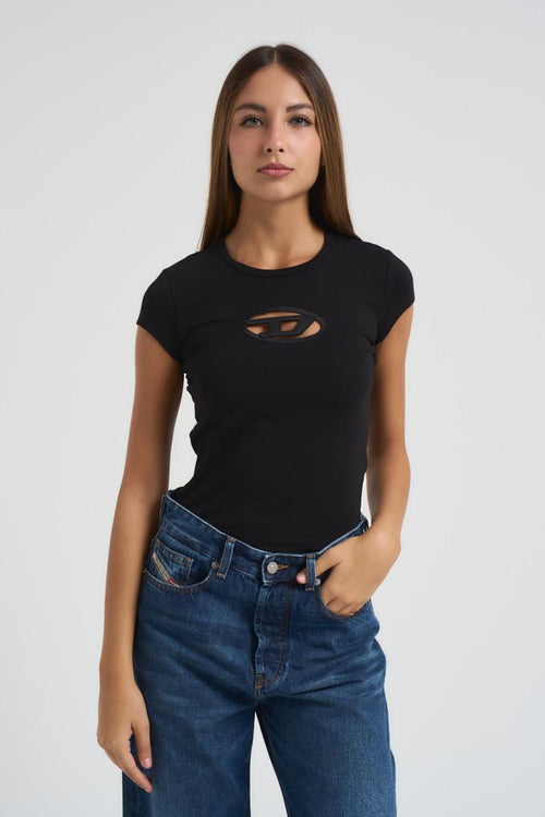T-shirt donna nera T-Angie logo cut-out - 1