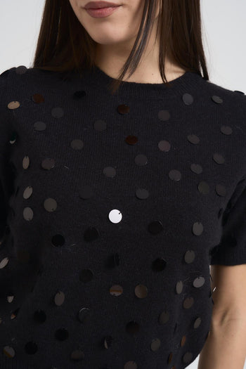 T-shirt donna cropped con paillettes nera - 3