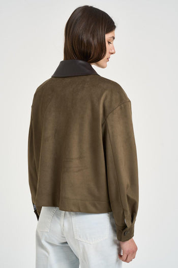 Giacca donna corta in suede verde - 4