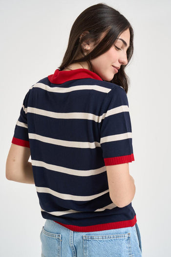 Polo donna in maglia a righe blu navy - 3