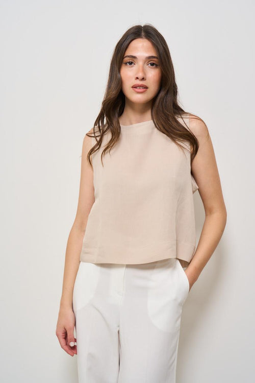 Top donna girocollo beige