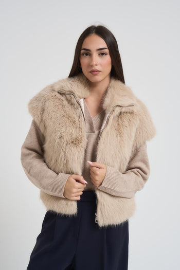 Gilet eco pelliccia donna beige - 3