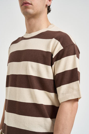 T-shirt uomo a righe panna e marrone - 4