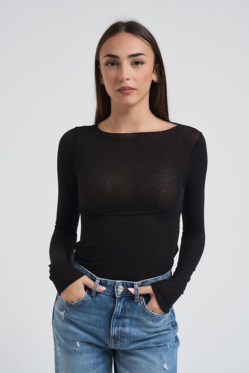 Maglia donna nera scollo a barca - 1
