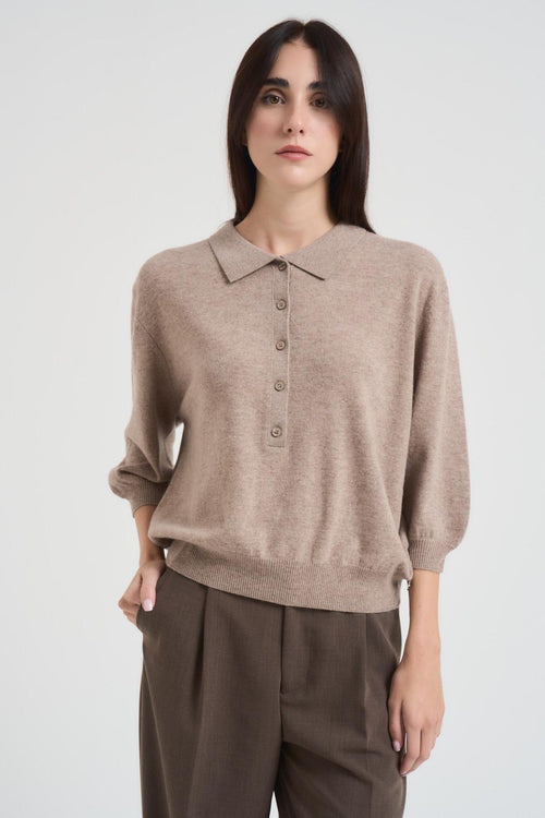 Maglione pullover donna collo polo beige