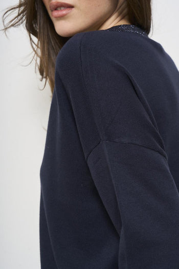 Maglia donna scollo a V blu - 5