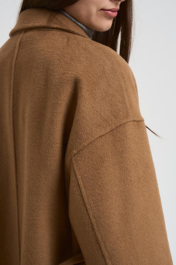 Cappotto donna doppiopetto lungo cammello - 5
