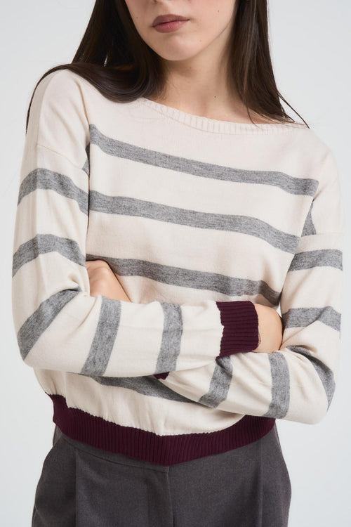 Maglia donna a righe panna e grigia - 2