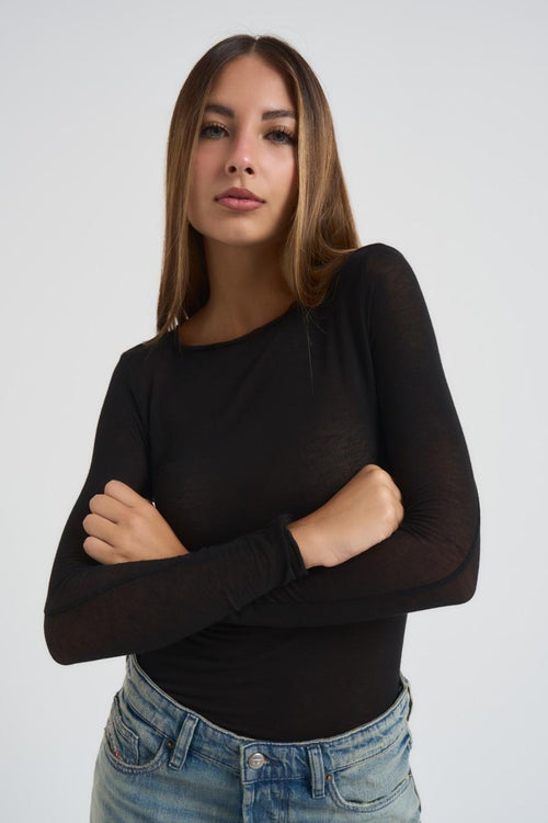 Maglia donna semitrasparente nera - 2