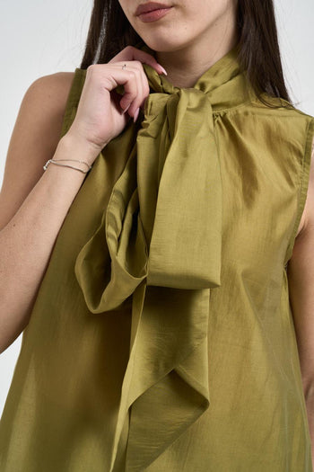 Blusa donna verde oliva con fiocco - 3