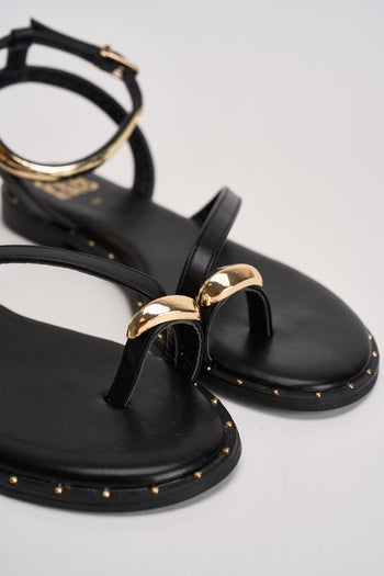 Sandalo donna nero con anello oro - 3