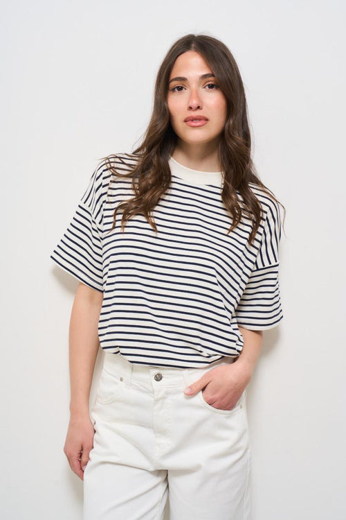 T-shirt donna girocollo a righe blu