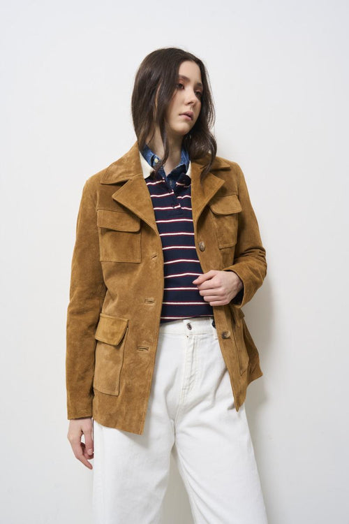 Giacca donna cammello in pelle scamosciata