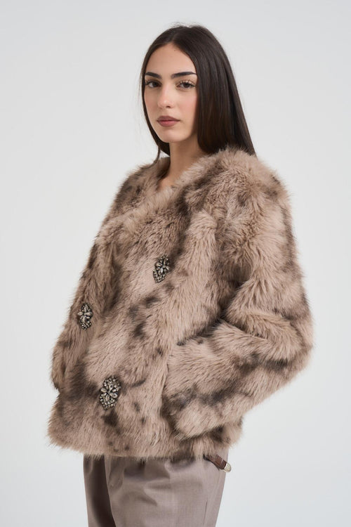 Ecopelliccia donna con applicazione gioiello maculata - 2