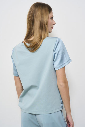Blusa donna celeste in raso - 4