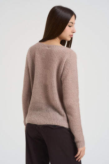 Maglia donna scollo a barchetta tortora - 3