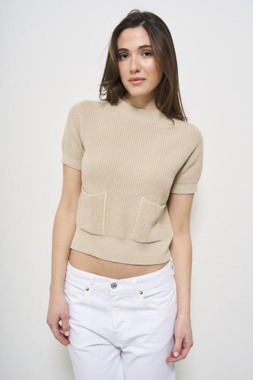 Women's beige knitted T-shirt - 1