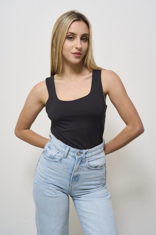 Women's black square neck top