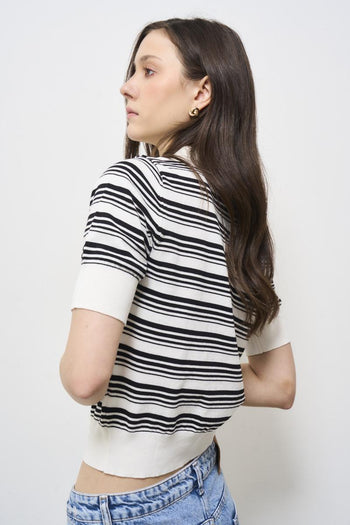 Women's black striped polo shirt - 5
