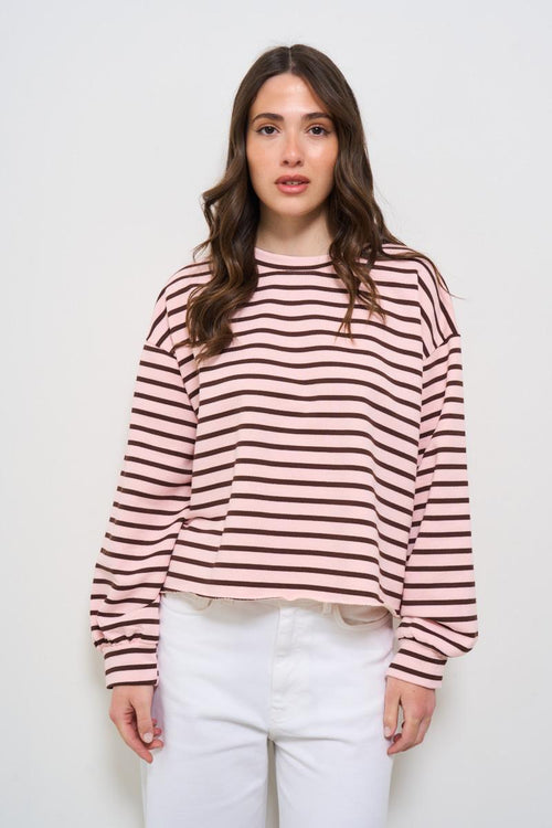 Felpa donna a righe rosa e marrone - 1