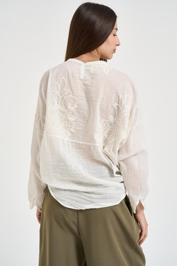 Camicia donna con ricami floreali burro - 4