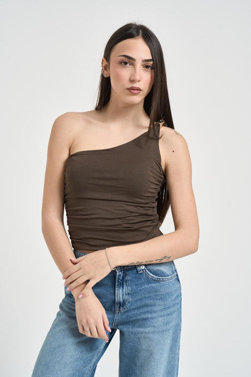 Top donna monospalla marrone