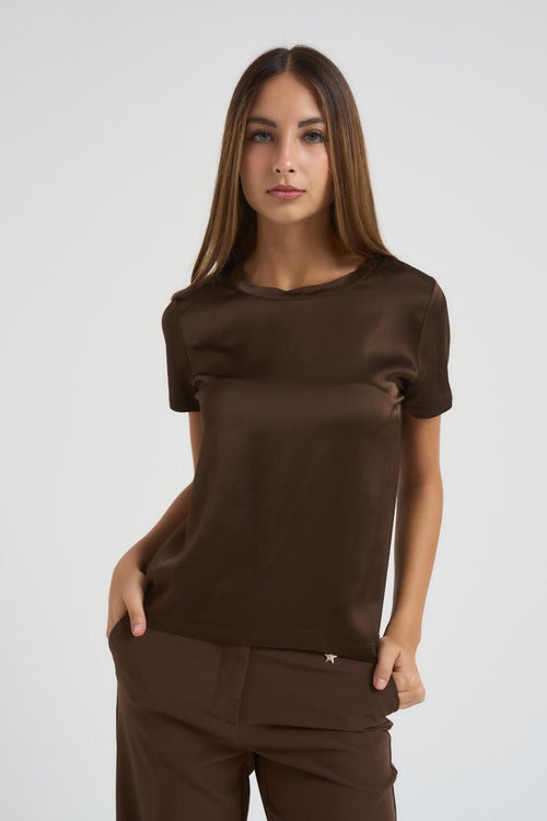 T-shirt donna girocollo marrone