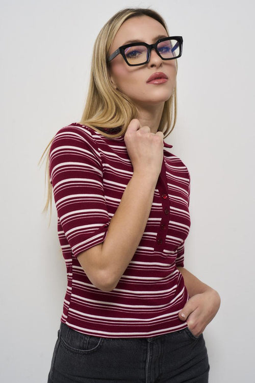 Red and white striped women's polo shirt - 2