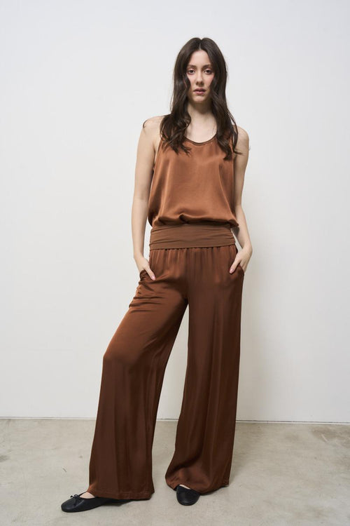 Pantaloni donna marrone a palazzo