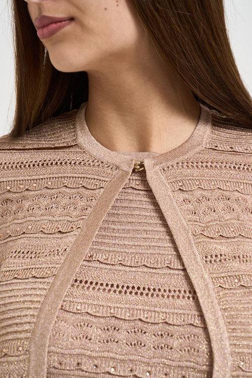 Cardigan donna in maglia traforata rosa cipria - 2