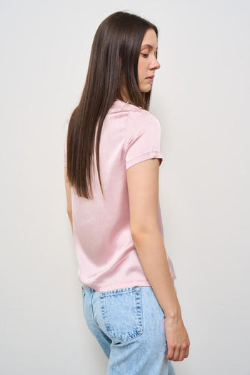 T-shirt donna girocollo rosa satinata - 4