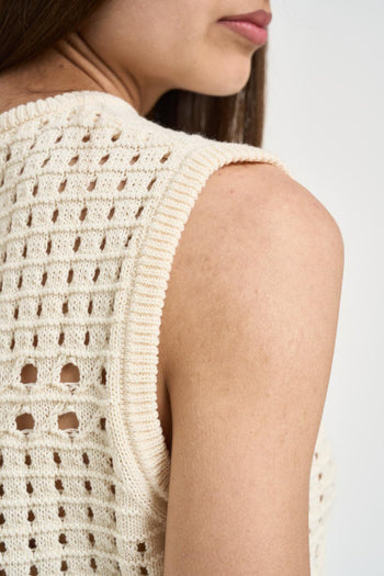 Top donna in maglia traforata panna - 4