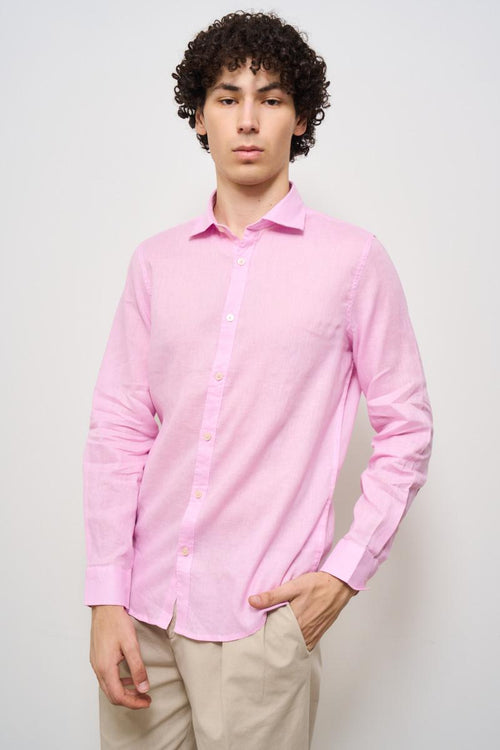Camicia uomo in lino rosa
