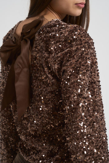 Blusa donna con paillettes marrone - 4