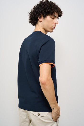 T-shirt uomo girocollo blu e arancione - 4