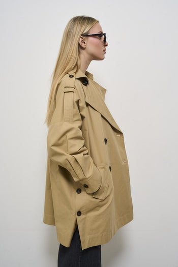 Women's beige gabardine trench coat - 5