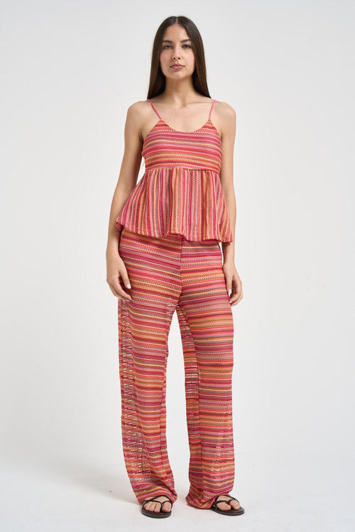 Top donna a righe multicolor