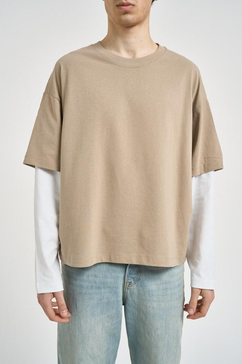 T-shirt uomo struttura a doppio strato bianca e beige - 2