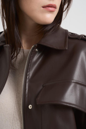 Bomber corto donna in ecopelle moro - 4